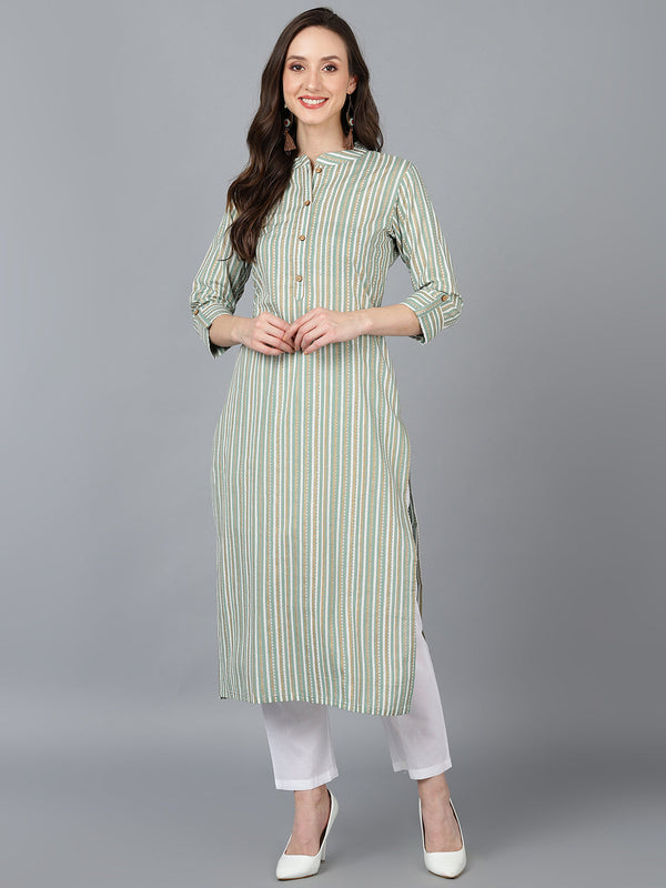 Women's Cotton Striped Printed Kurta - Ahika