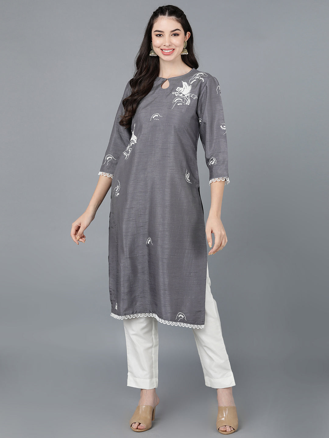 Women's Ahika Polyester Embroidered Kurta - Ahika