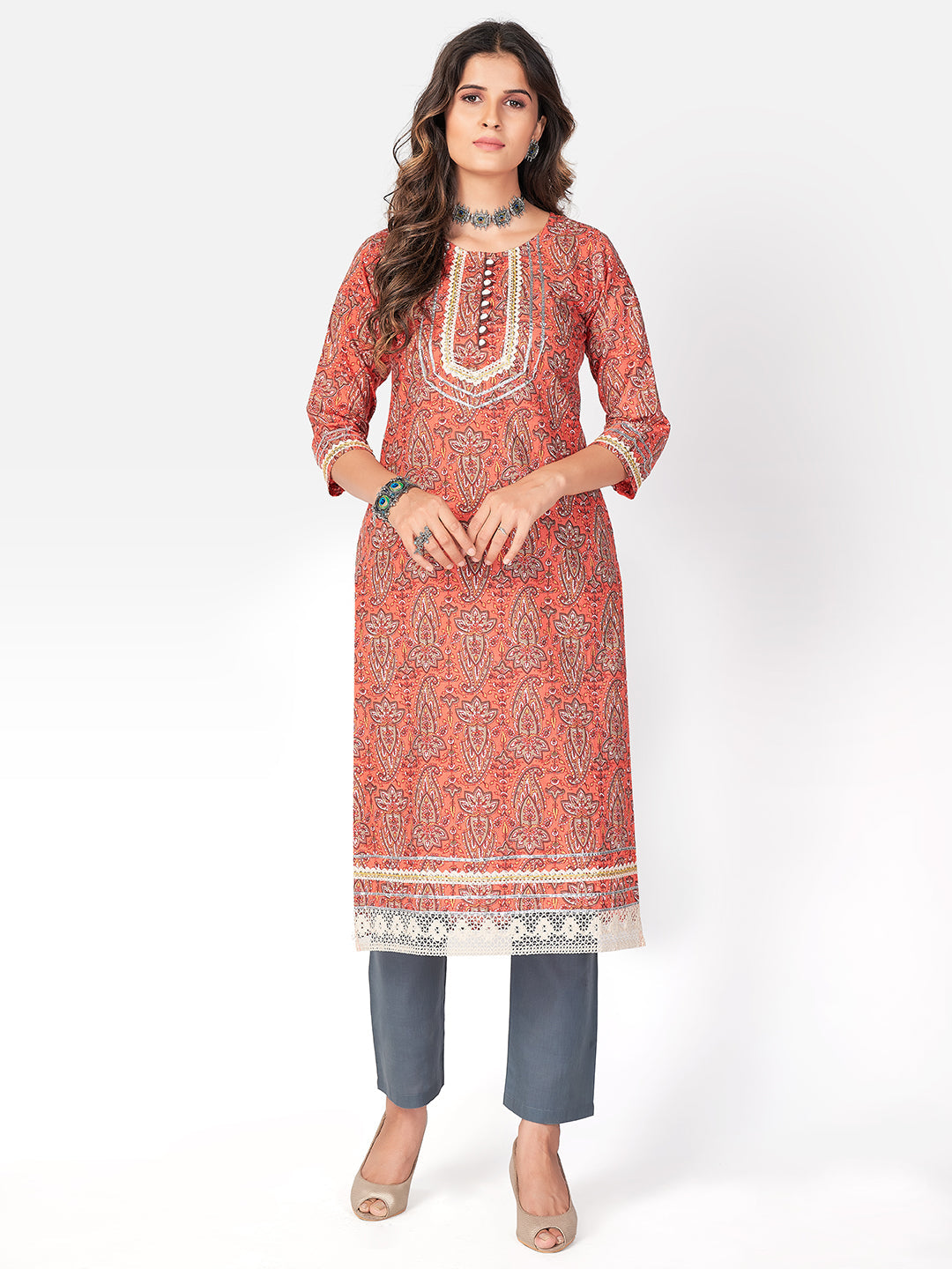 Women's Orange Cotton Kurta By Vbuyz (1Pc)