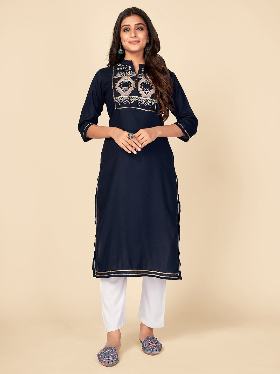 Women's Navy Blue Rayon Kurta By Vbuyz (1Pc)