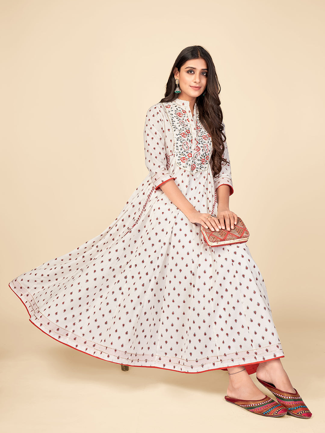 Women's White Anarkali Cotton Kurta By Vbuyz (1Pc)