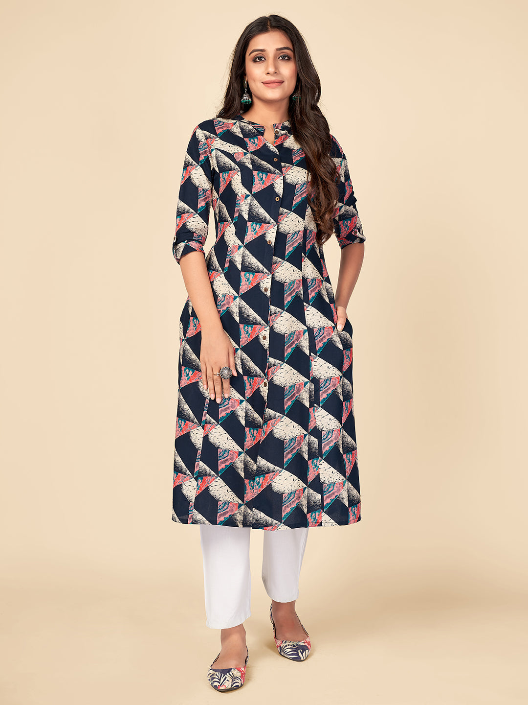 Women's Navy Blue Rayon Kurta By Vbuyz (1Pc)