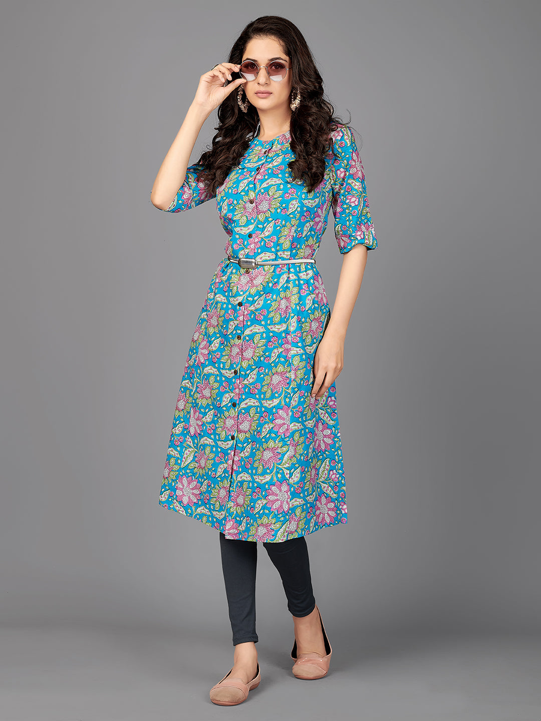 Women's Sky Blue Cotton Kurta By Vbuyz (1Pc)