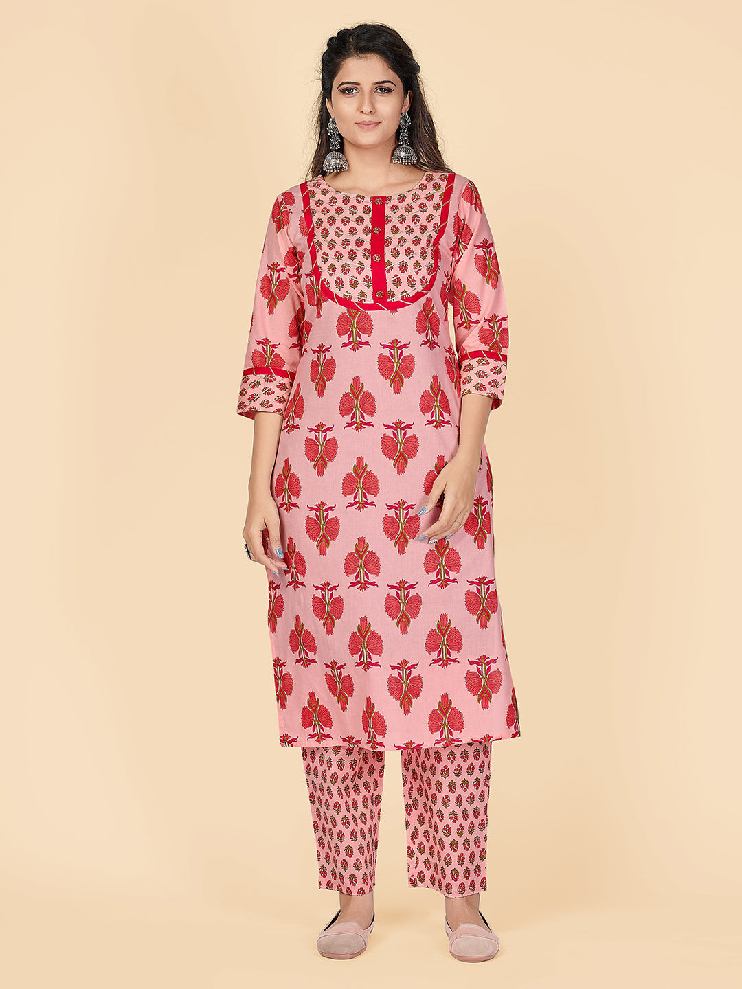 Women's Printed Light Pink Kurta & Pant By Vbuyz- (2Pcs Set)