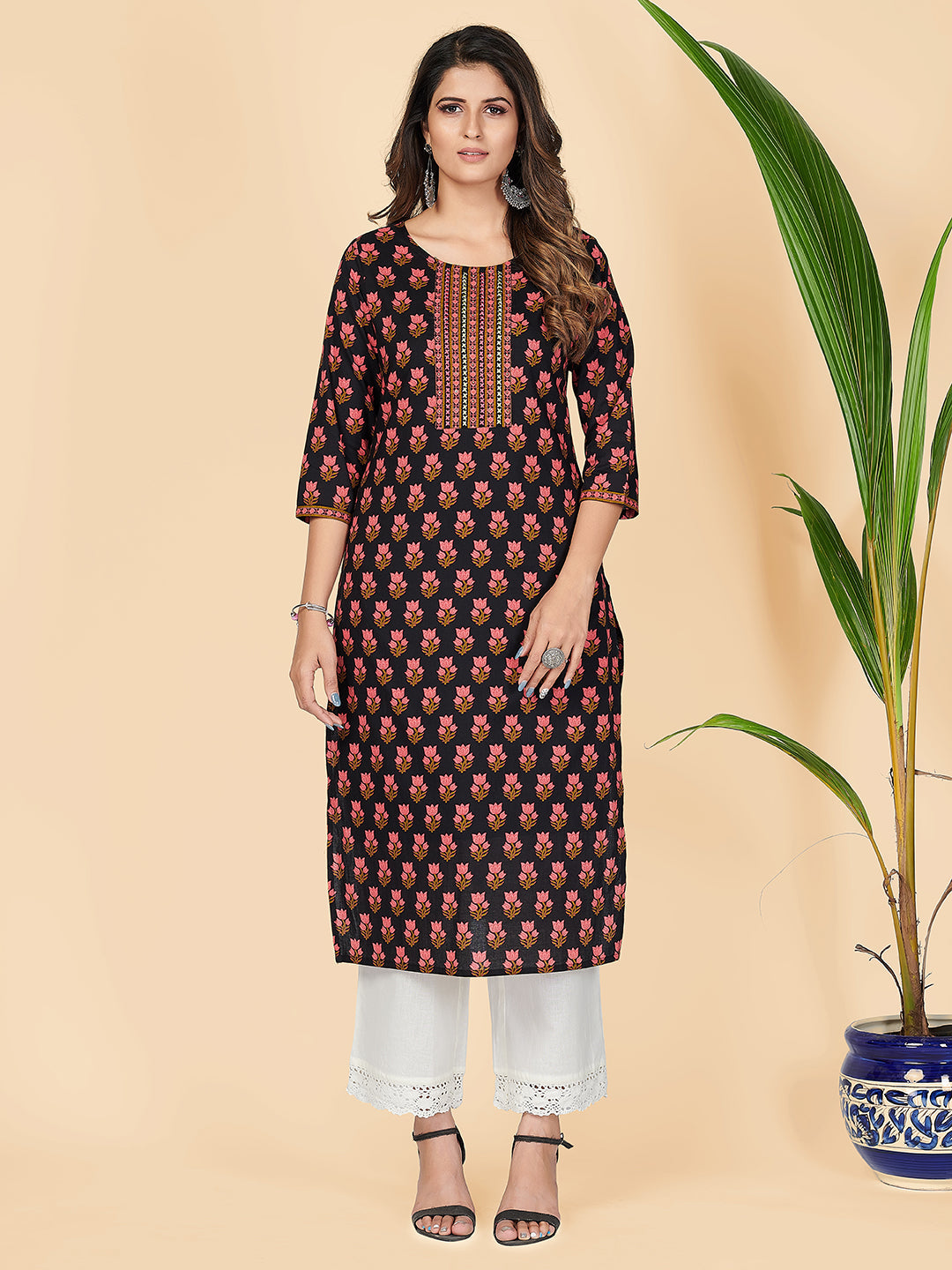 Women's Black Cotton Kurta By Vbuyz (1Pc)