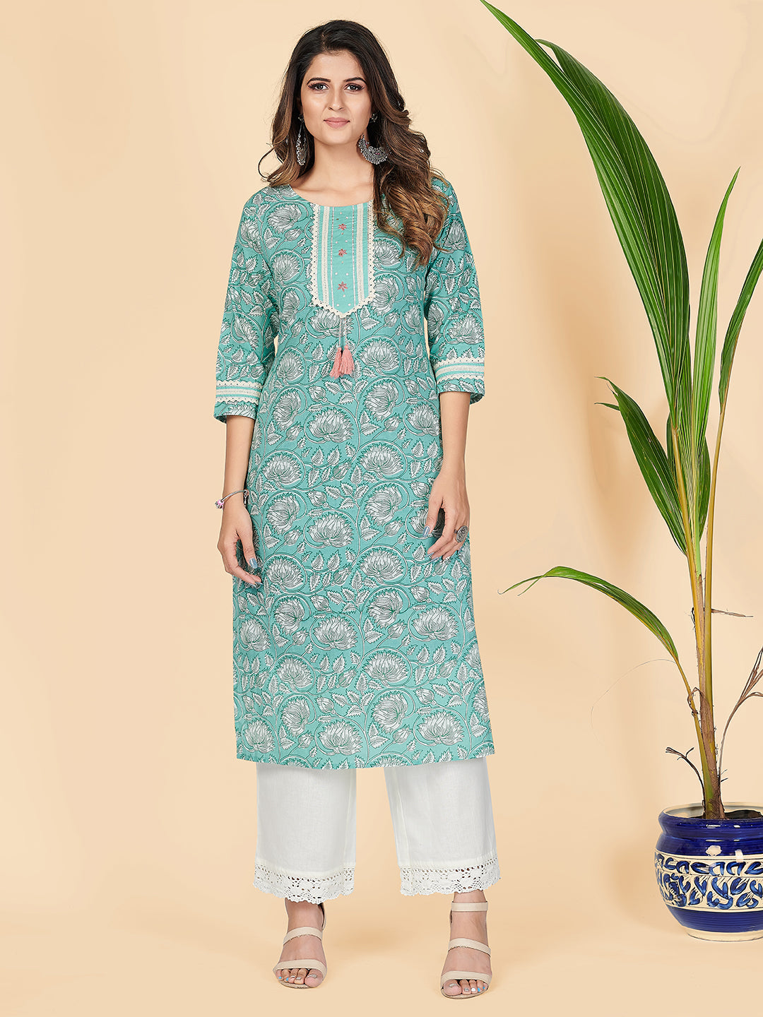 Women's Sky Blue Cotton Kurta By Vbuyz (1Pc)