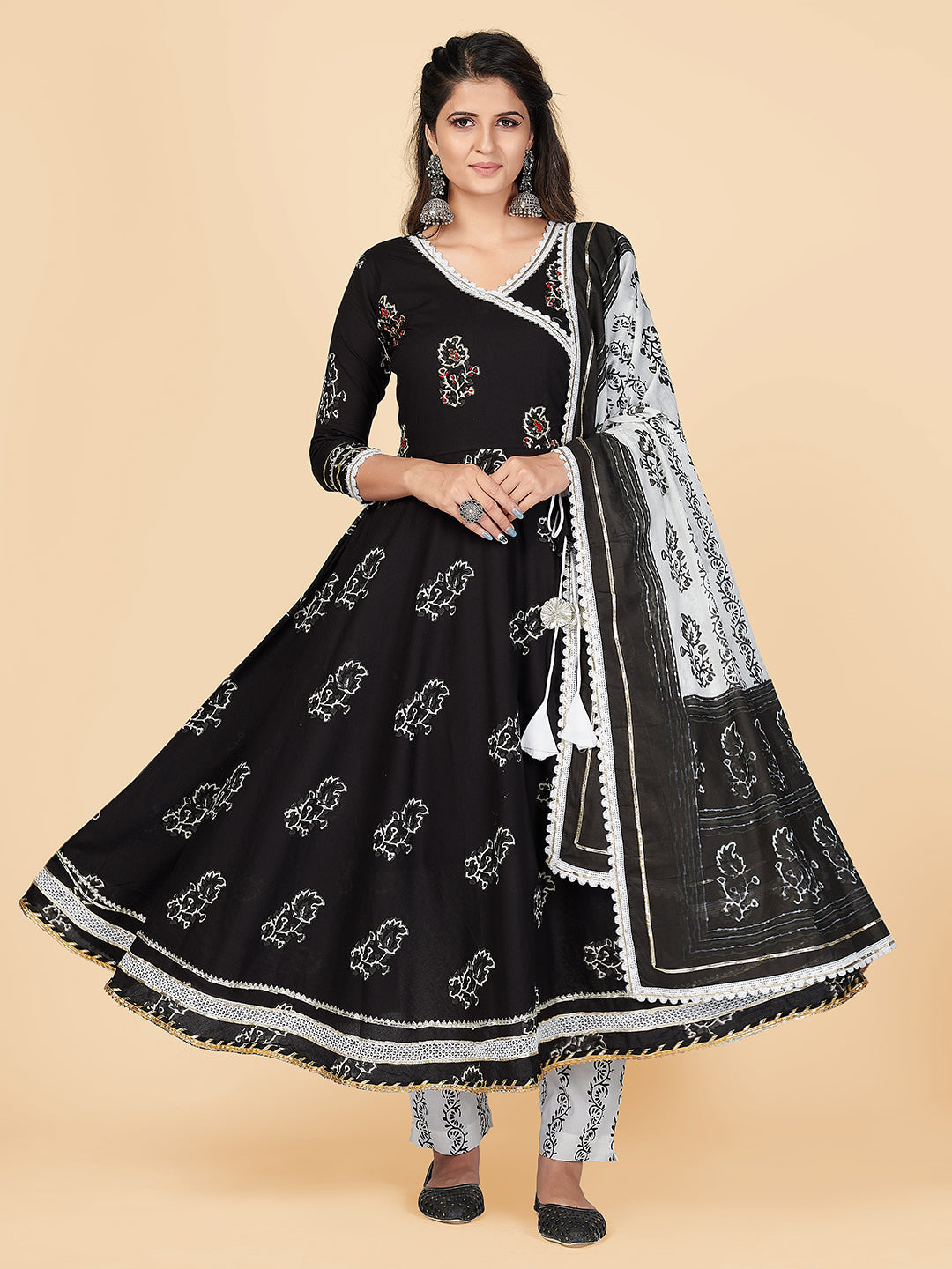 Women's Black Anarkali Kurta & Pant With Dupatta By Vbuyz- (3Pcs Set)