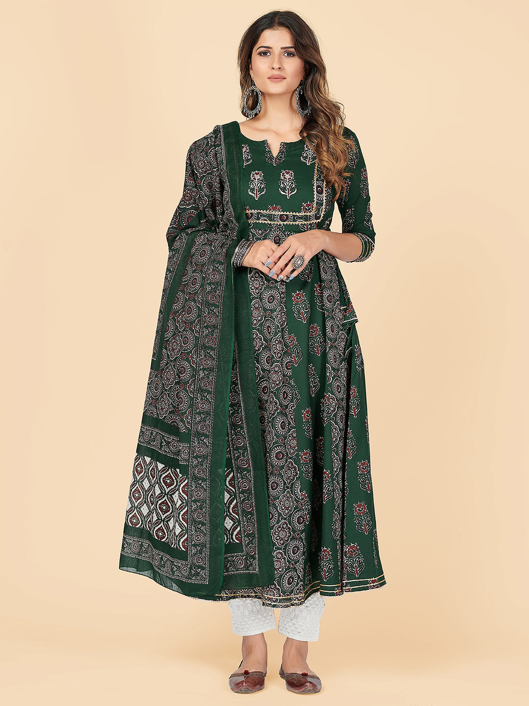 Women's Green Anarkali Kurta With Dupatta By Vbuyz- (2Pcs Set)