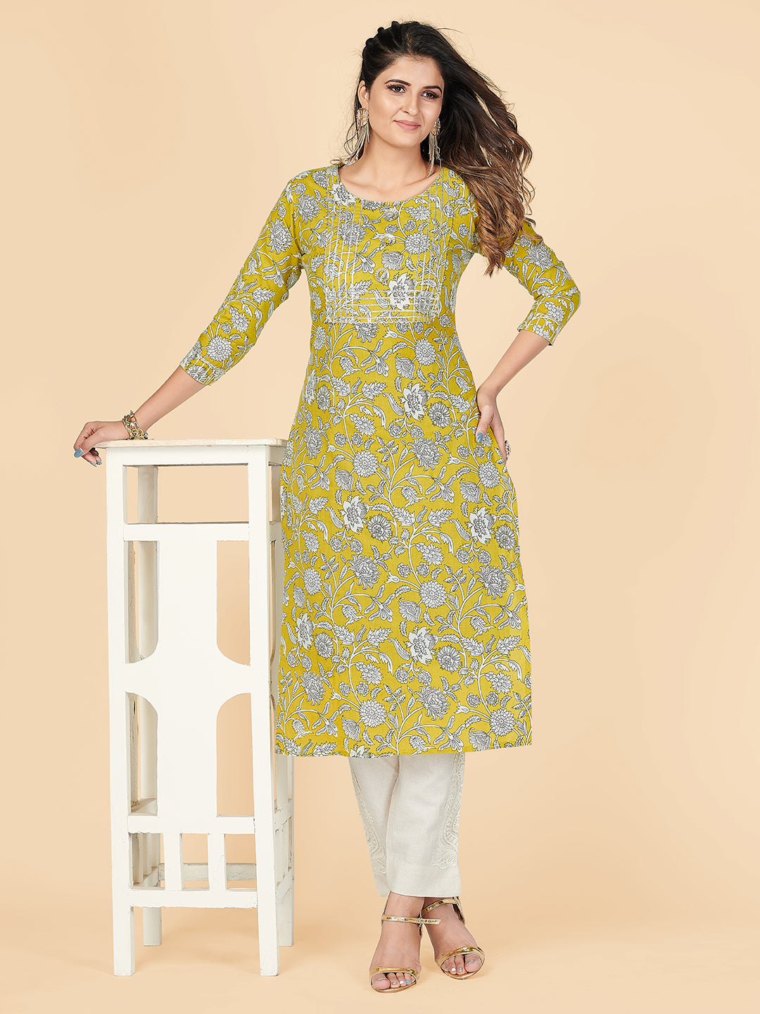 Women's Light Green Cotton Kurta By Vbuyz (1Pc)