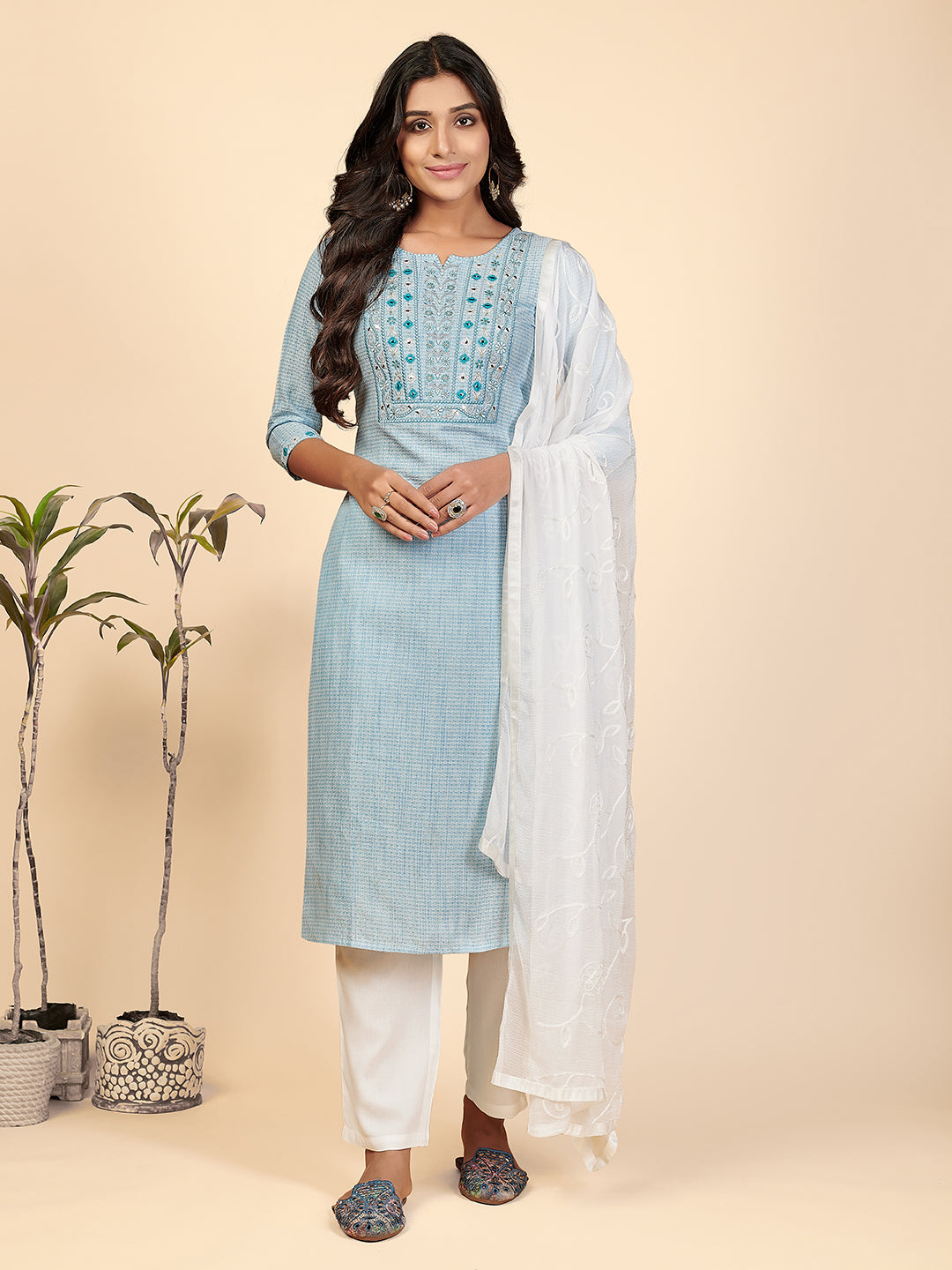 Women's Sky Blue Kurta With Pants & Dupatta By Vbuyz (3 Pc Set)