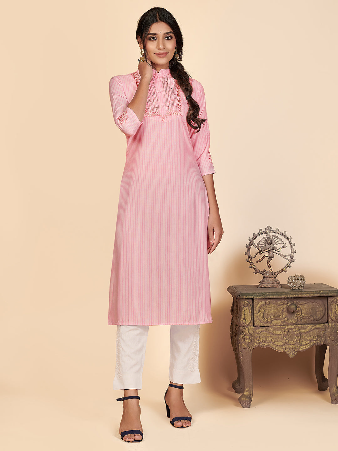 Women's Pink Cotton Kurta By Vbuyz (1Pc)