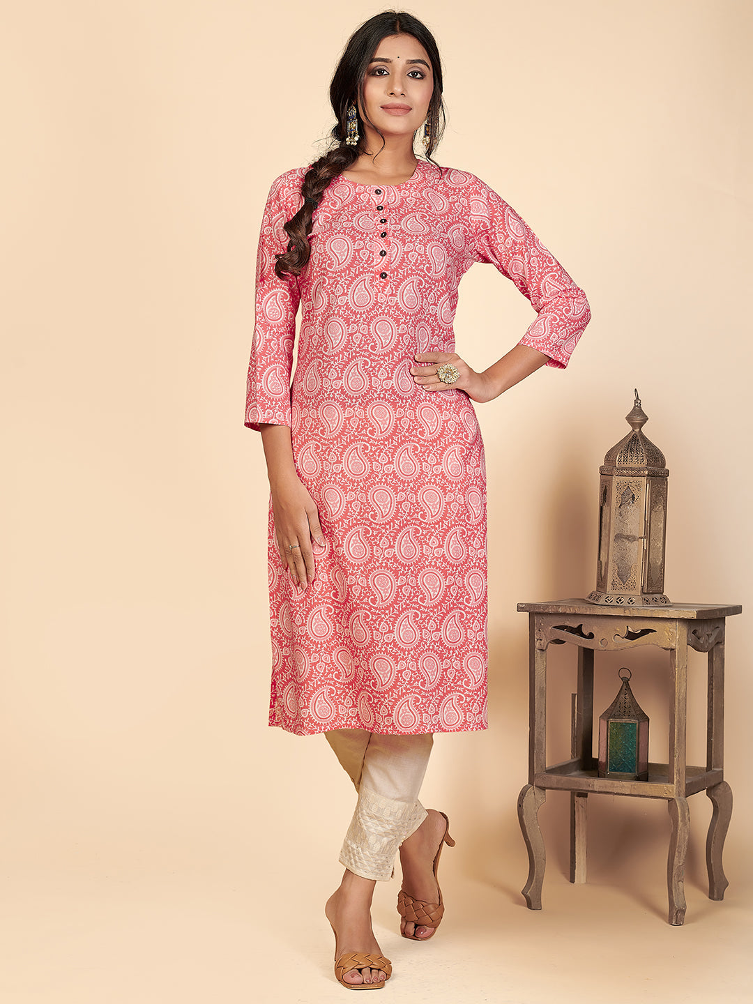 Women's Pink Cotton Kurta By Vbuyz (1Pc)