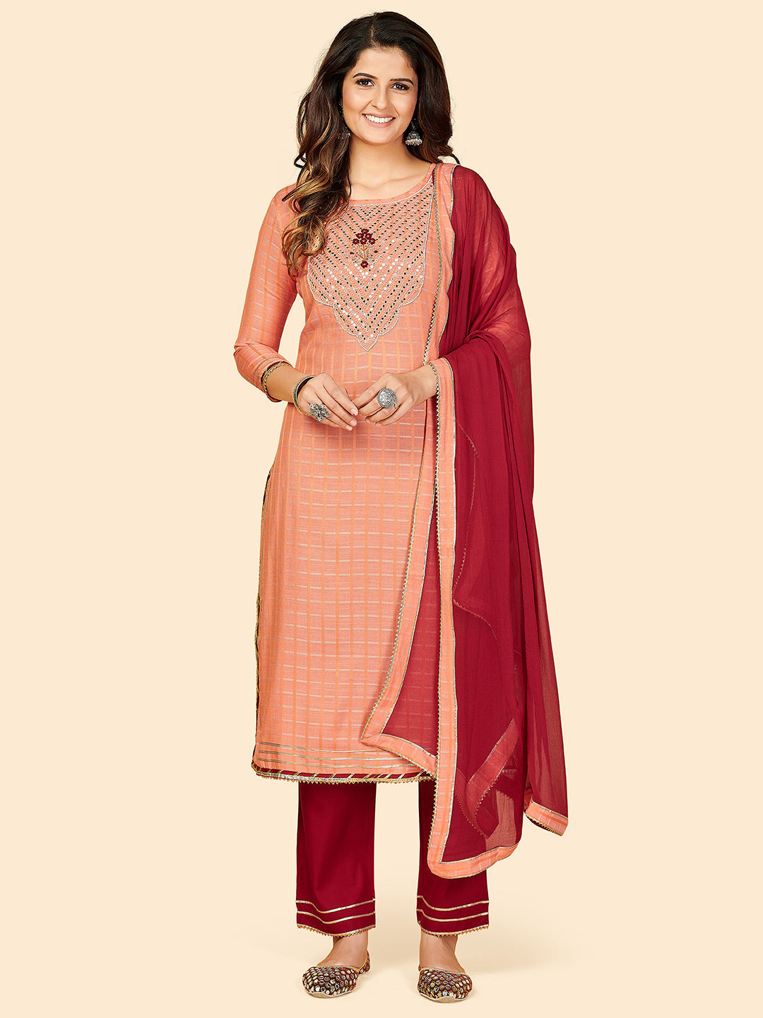 Women's Orange Rayon Kurta With Pant & Dupatta By Vbuyz (3Pcs Set)