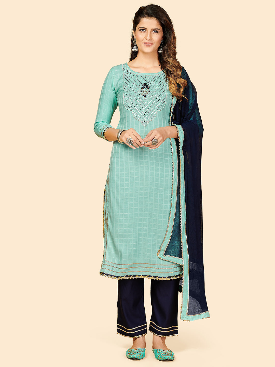 Women's Sky Blue Rayon Kurta With Pant & Dupatta By Vbuyz (3Pcs Set)