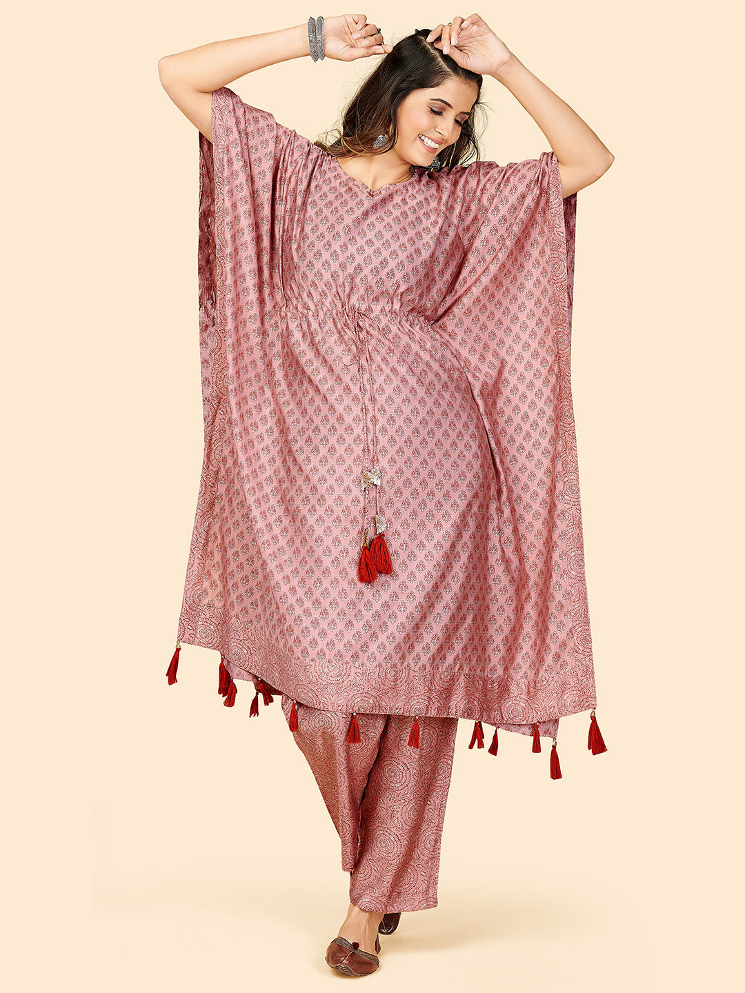 Women's Rust Pink Kaftan Kurta With Pant By Vbuyz (2Pcs Set)