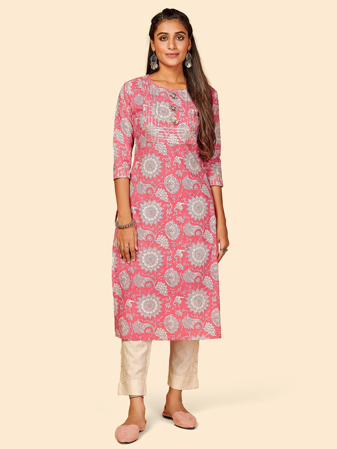 Women's Pink Cotton Kurta By Vbuyz (1Pc)