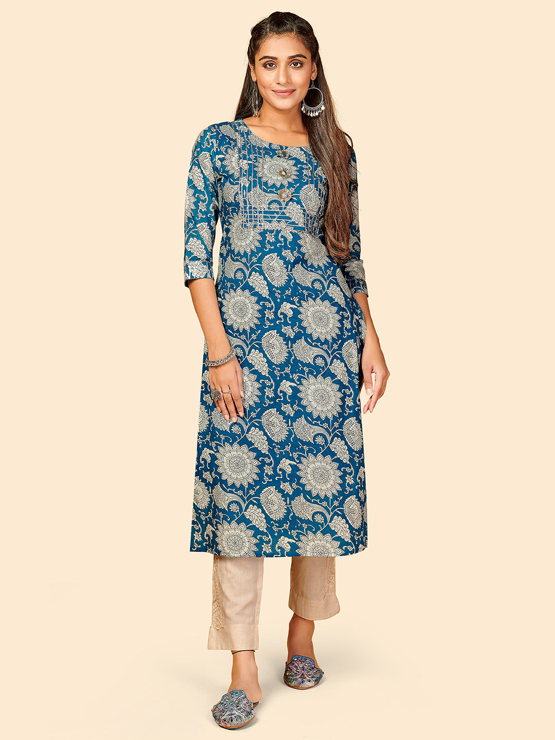 Women's Blue Cotton Kurta By Vbuyz (1Pc)