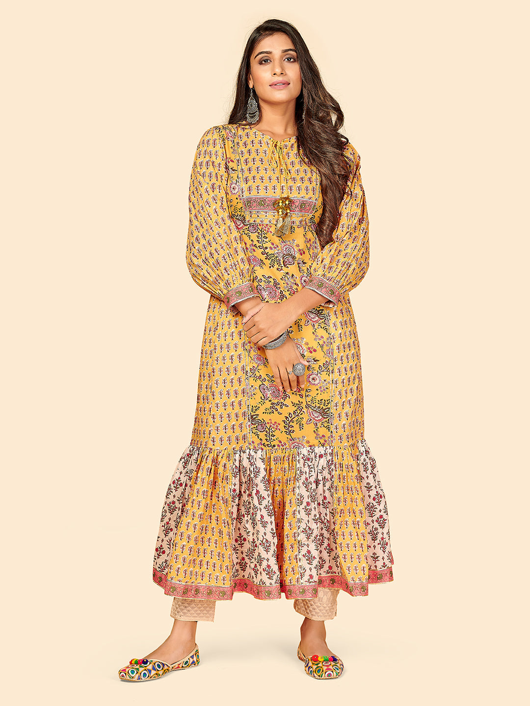 Women's Yellow Cotton Kurta By Vbuyz (1Pc)