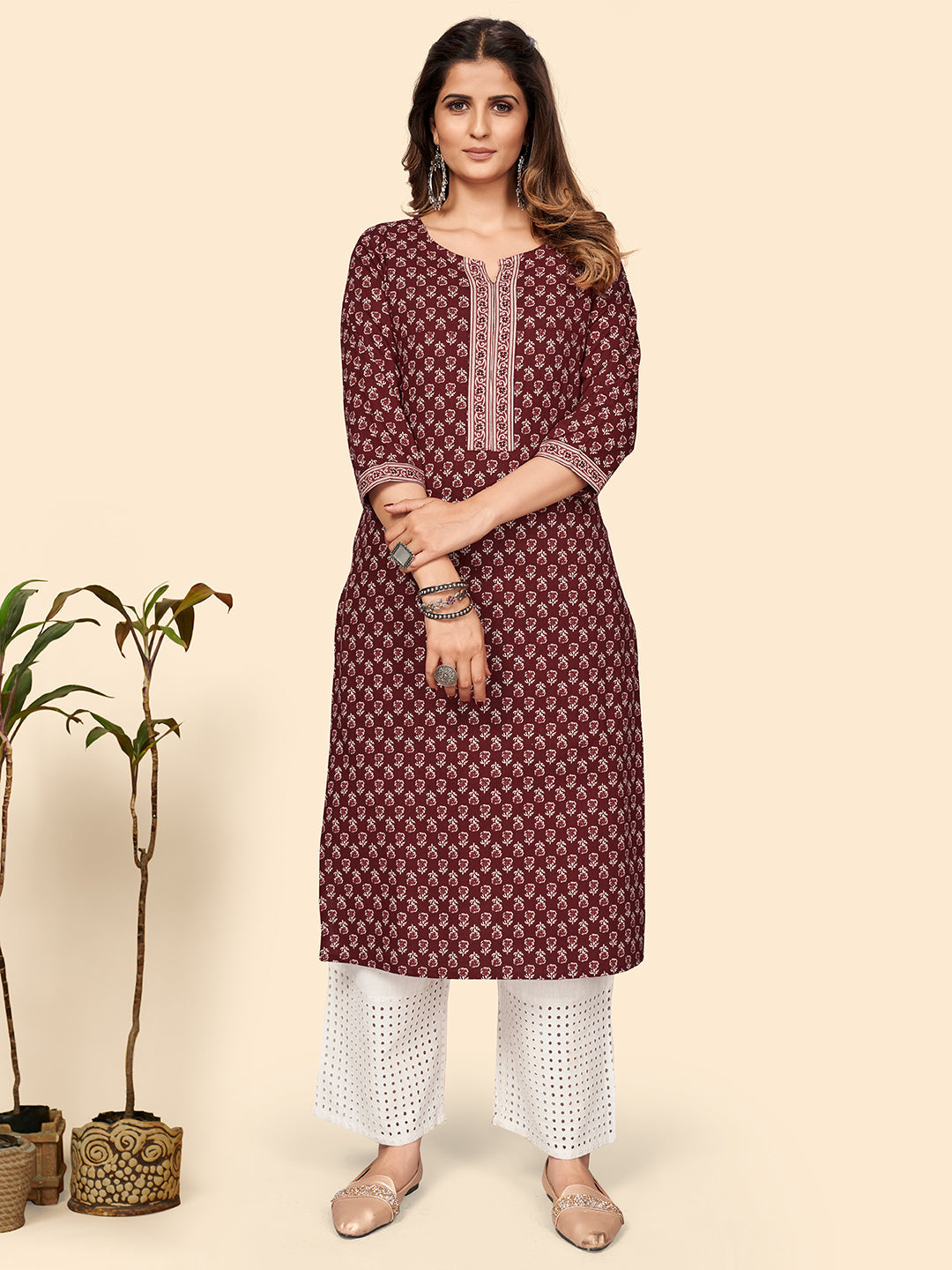 Women's Red Cotton Kurta By Vbuyz (1Pc)