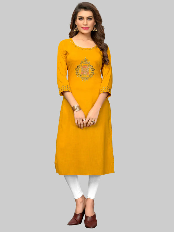 Women's Yellow Rayon Kurta By Vbuyz (1Pc)