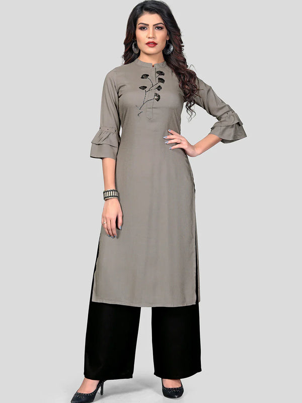 Women's Grey Rayon Kurta With Palazzo By Vbuyz- (2Pc Set)