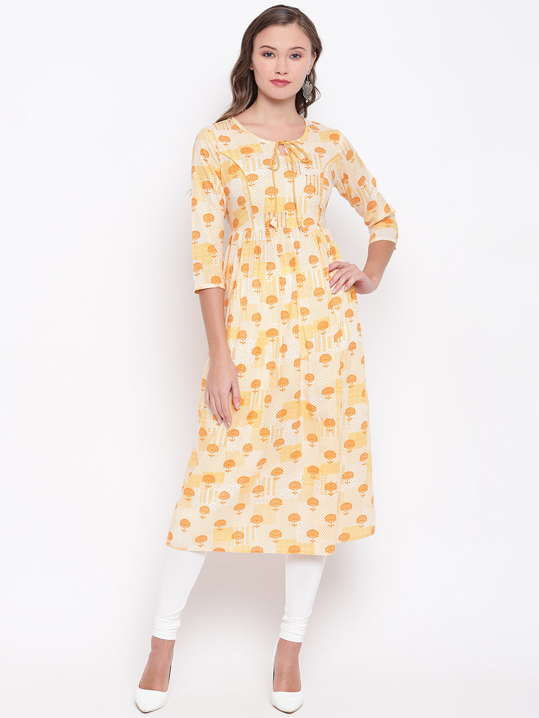 Women's Yellow Anarkali Cotton Kurti By Vbuyz (1Pc)