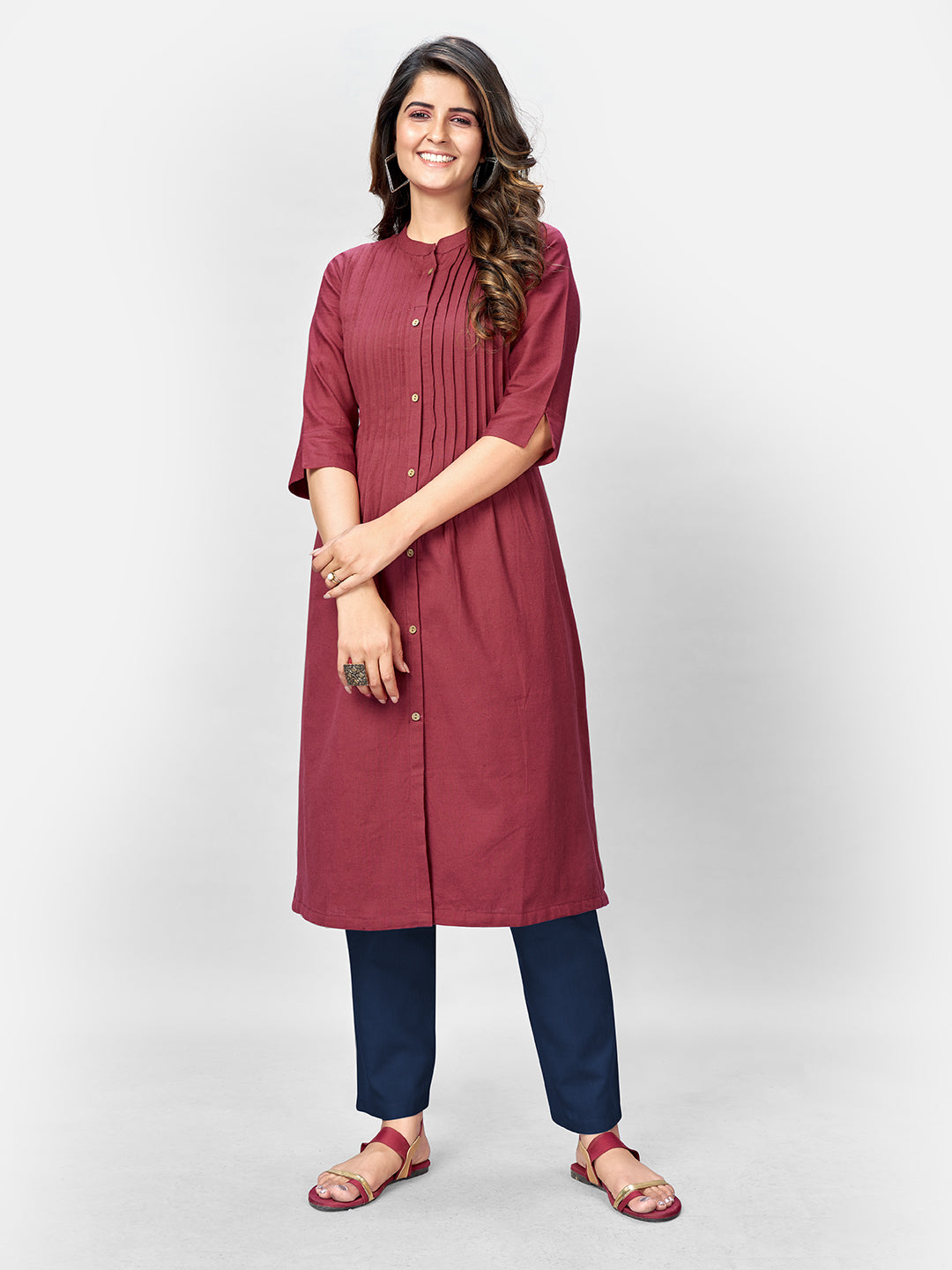 Women's Maroon Cotton Kurta By Vbuyz (1Pc)