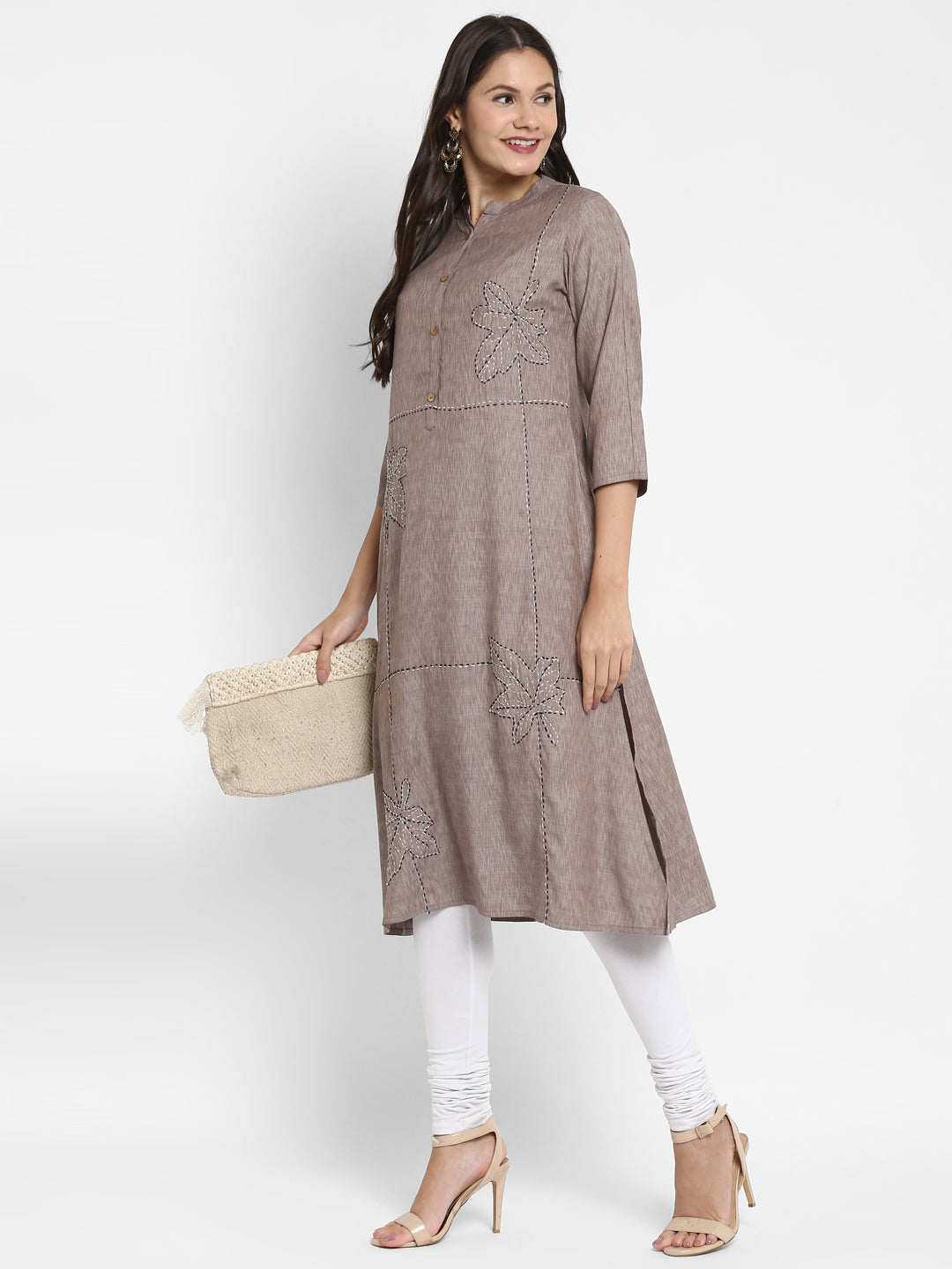 Women's Grey Threadwork Kurta By Vbuyz (1 Pc Set)