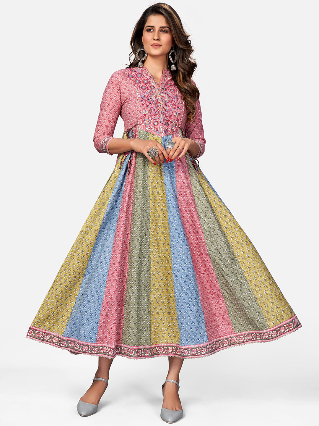 Women's Multicolor Anarkali Cotton Kurta By Vbuyz (1Pc)