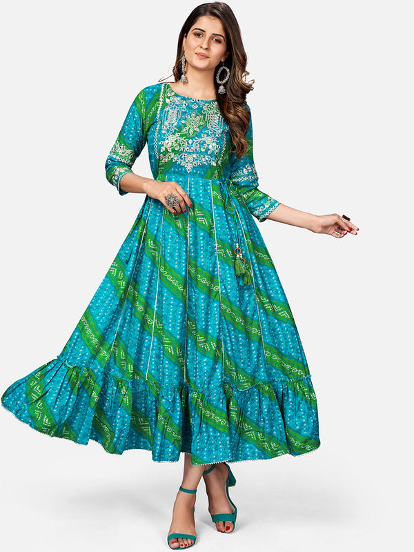 Women's Blue Rayon Anarkali Kurta By Vbyuz (1Pc)