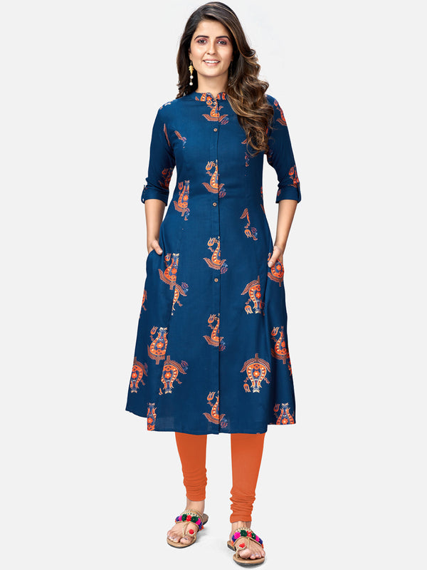 Women's Blue A-Line Kurta By Vbuyz- (1Pc Set)