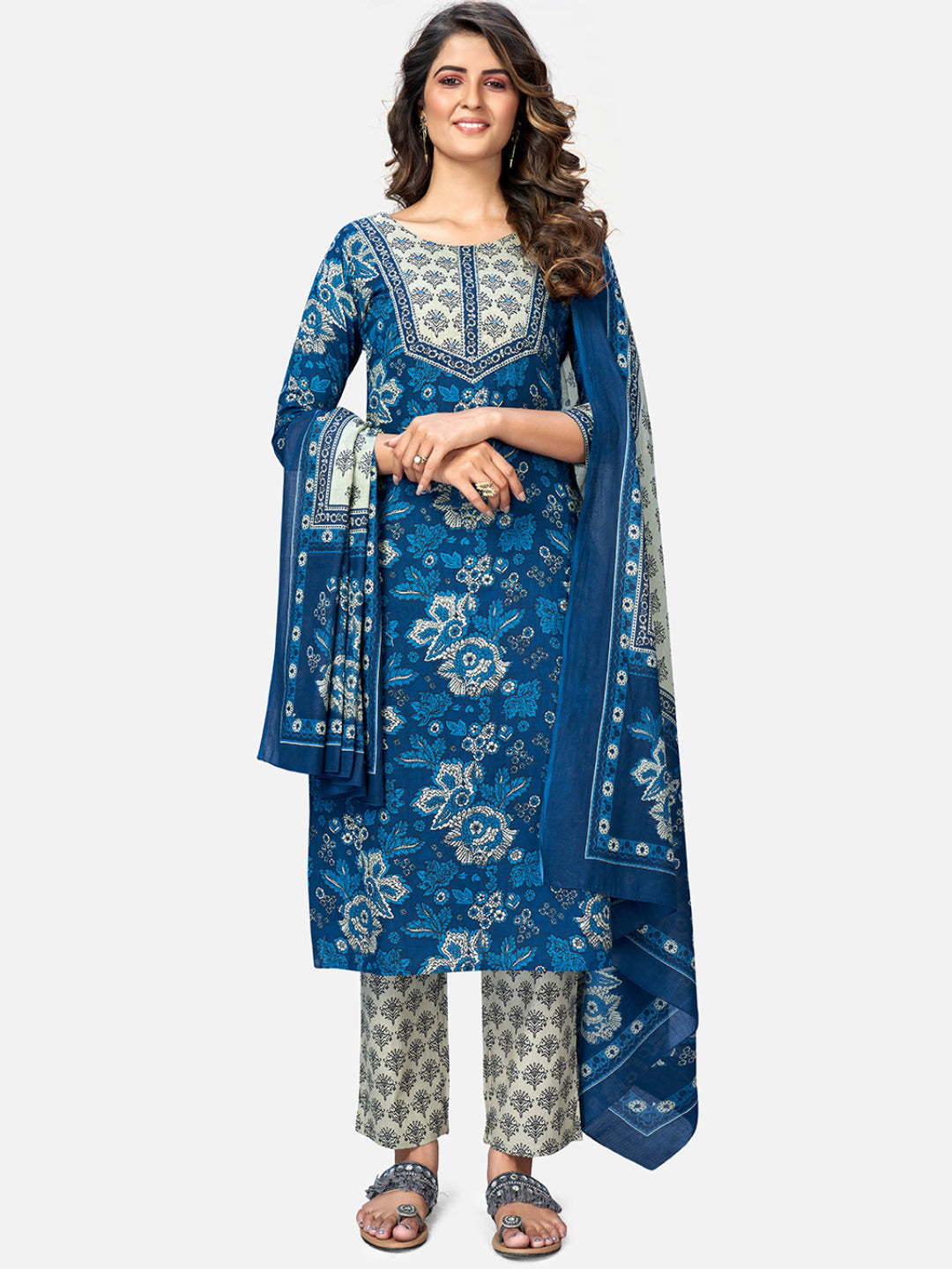 Women's Blue Kurta & Pant With Dupatta Set By Vbuyz- (3Pcs Set)