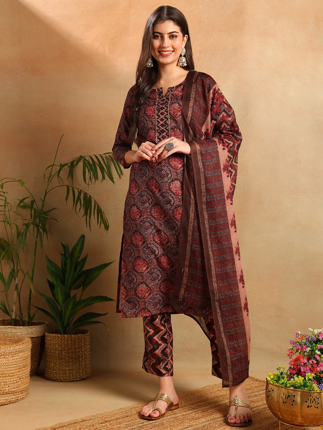 Women's Multi Rayon Blend Floral Printed Straight Kurta Trouser With Dupatta - Ahika