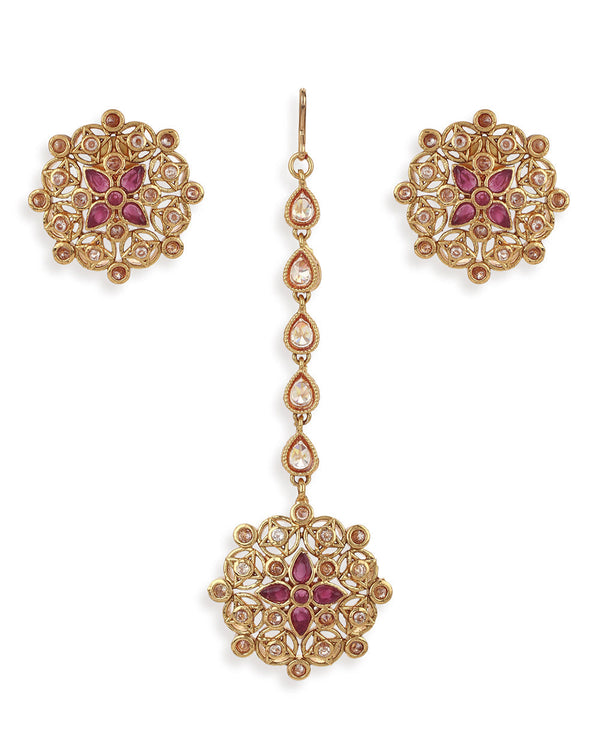 Women's Lattice Gold-Plated Brass Maang Tika Set - Voylla