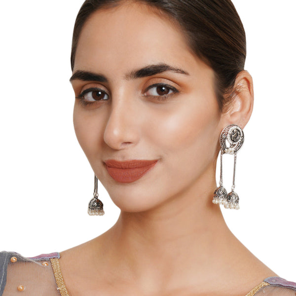 Women's Apsara Peacock Motif Dangling Earrings - Voylla