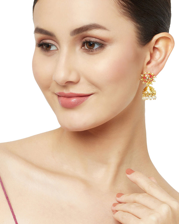 Women's Silver Toned Faux Pearls Embellished Brass Jhumka Earrings - Voylla