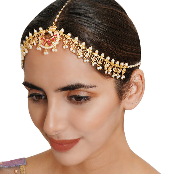 Women's Apsara Faus Pearls And Zircons Matha Patti Maang Tika - Voylla