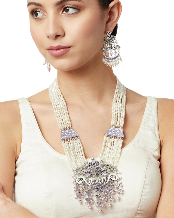 Women's Shwet Kamal Antique Inspired Silver Plated Heavily Embellished Jewellery Set - Voylla