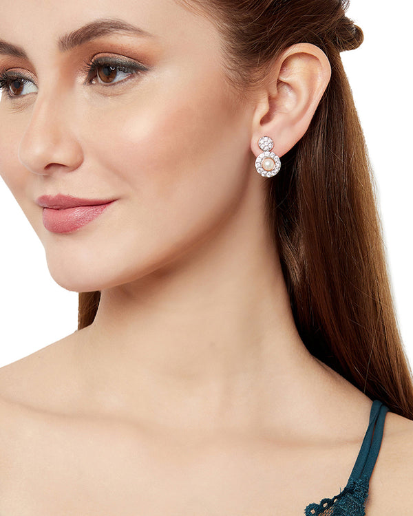 Women's Pearly White Adorable Rose Gold Earrings - Voylla