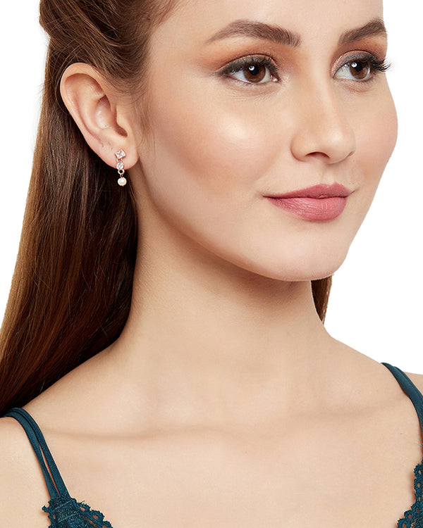 Women's Pearly White Dainty Drop Earrings - Voylla