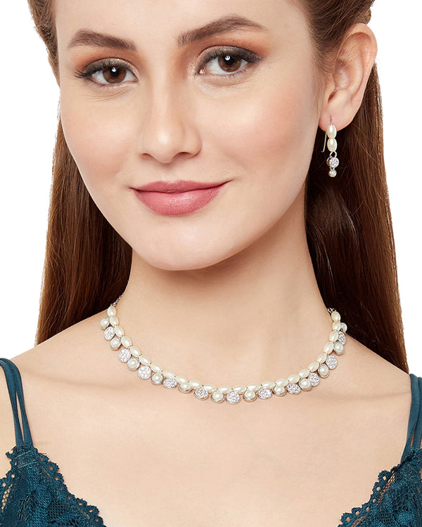 Women's Pearly Whites Party Wear Necklace Set - Voylla