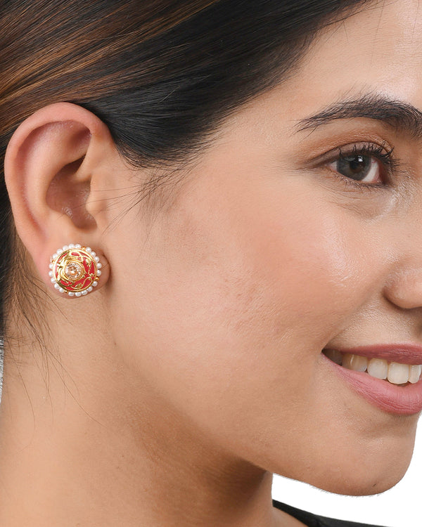 Women's Apsara Ethnic Enamelled Stud Earrings - Voylla