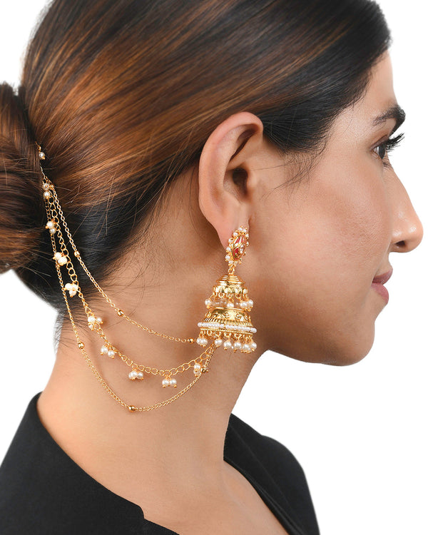 Women's Apsara Layered Jhumka Chain Earrings - Voylla