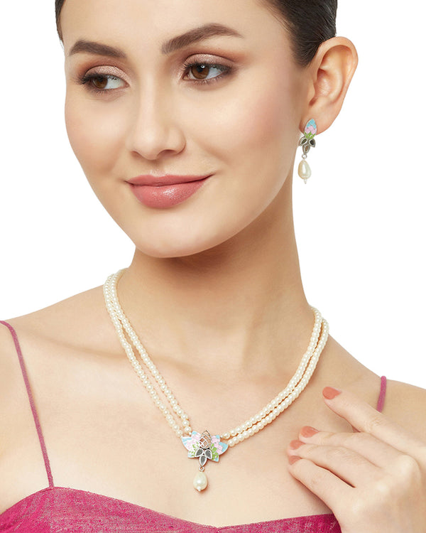 Women's Victorian Style Teardrop Pearls Festive Hues Jewellery Set - Voylla