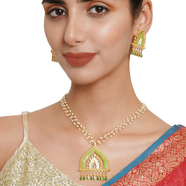 Women's Festive Hues Pearls And Zircons Adorned Gold Plated Jewellery Set - Voylla