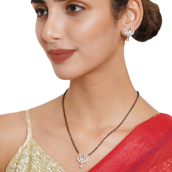 Women's Gold-Plated Black Beaded Mangalsutra Necklace Set - Voylla