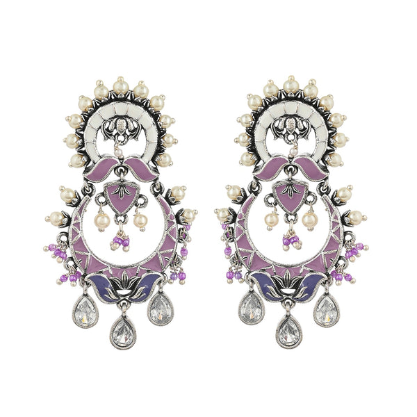 Women's Shwet Kamal Floral Motifs Faux Pearls And Kundan Adorned Silver Plated Earrings - Voylla