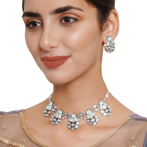 Women's Festive Hues Enamelled Mirror Work Jewellery Set - Voylla