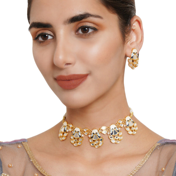 Women's Festive Hues Mirror Work Jewellery Set - Voylla