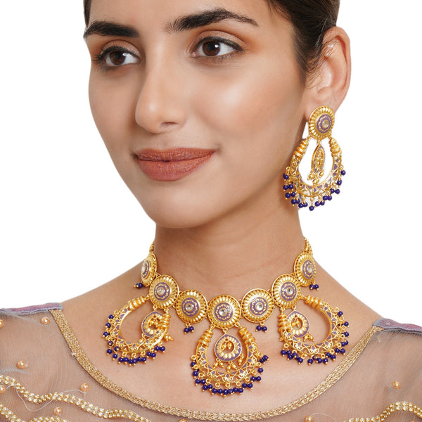 Women's Festive Hues Purple Enamel And Stones Gold Plated Brass Jewellery Set - Voylla